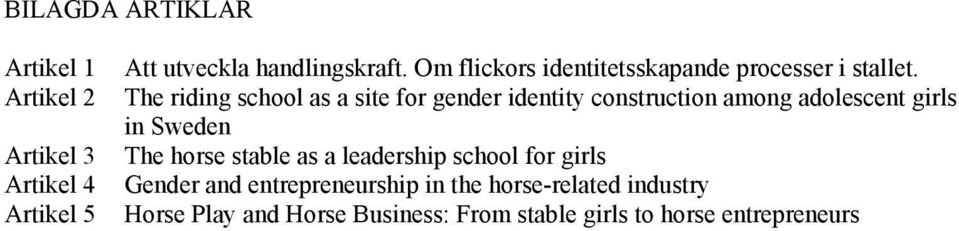 The riding school as a site for gender identity construction among adolescent girls in Sweden The horse