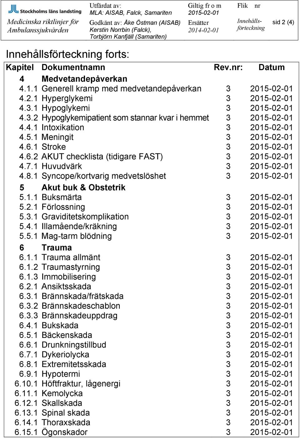 1 Stroke 3 4.6.2 AKUT checklista (tidigare FAST) 3 4.7.1 Huvudvärk 3 4.8.1 Syncope/kortvarig medvetslöshet 3 5 Akut buk & Obstetrik 5.1.1 Buksmärta 3 5.2.1 Förlossning 3 5.3.1 Graviditetskomplikation 3 5.