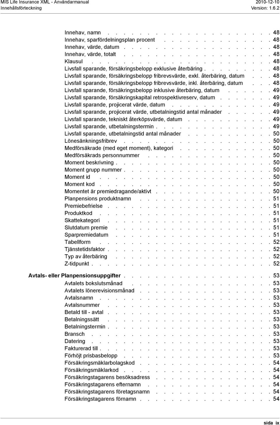 återbäring, datum... 48 Livsfall sparande, försäkringsbelopp fribrevsvärde, inkl. återbäring, datum... 48 Livsfall sparande, försäkringsbelopp inklusive återbäring, datum.