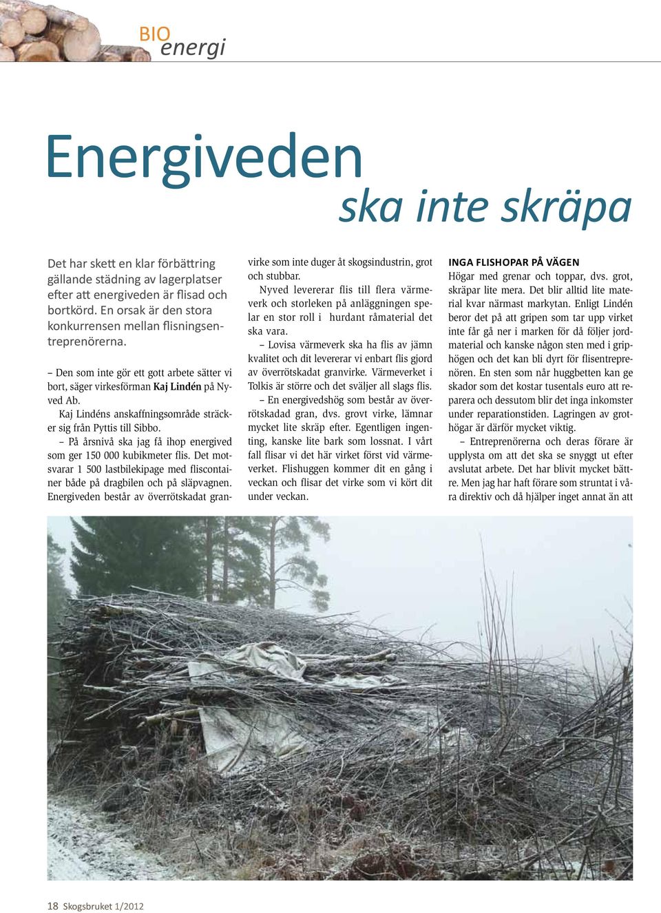 Kaj Lindéns anskaffningsområde sträcker sig från Pyttis till Sibbo. På årsnivå ska jag få ihop energived som ger 150 000 kubikmeter flis.