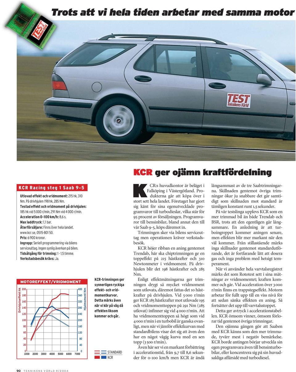 Pris: 6_9 kronor. Ingrepp: Seriell programmering via bilens serviceuttag. Ingen synlig åverkan på bilen. Tidsåtgång för trimning: 1_-_1,5 timme. Verkstadsbesök krävs: Ja.