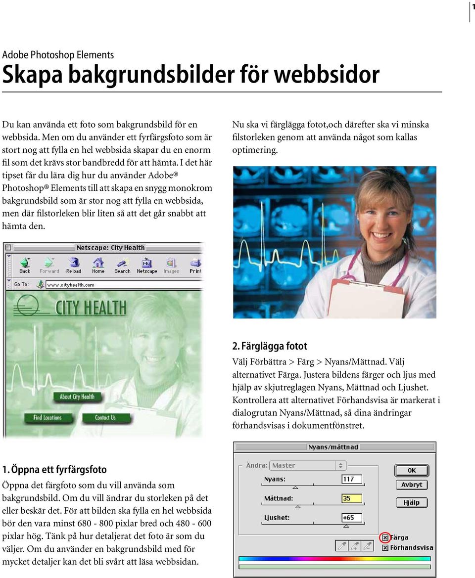 I det här tipset får du lära dig hur du använder Adobe Photoshop Elements till att skapa en snygg monokrom bakgrundsbild som är stor nog att fylla en webbsida, men där filstorleken blir liten så att