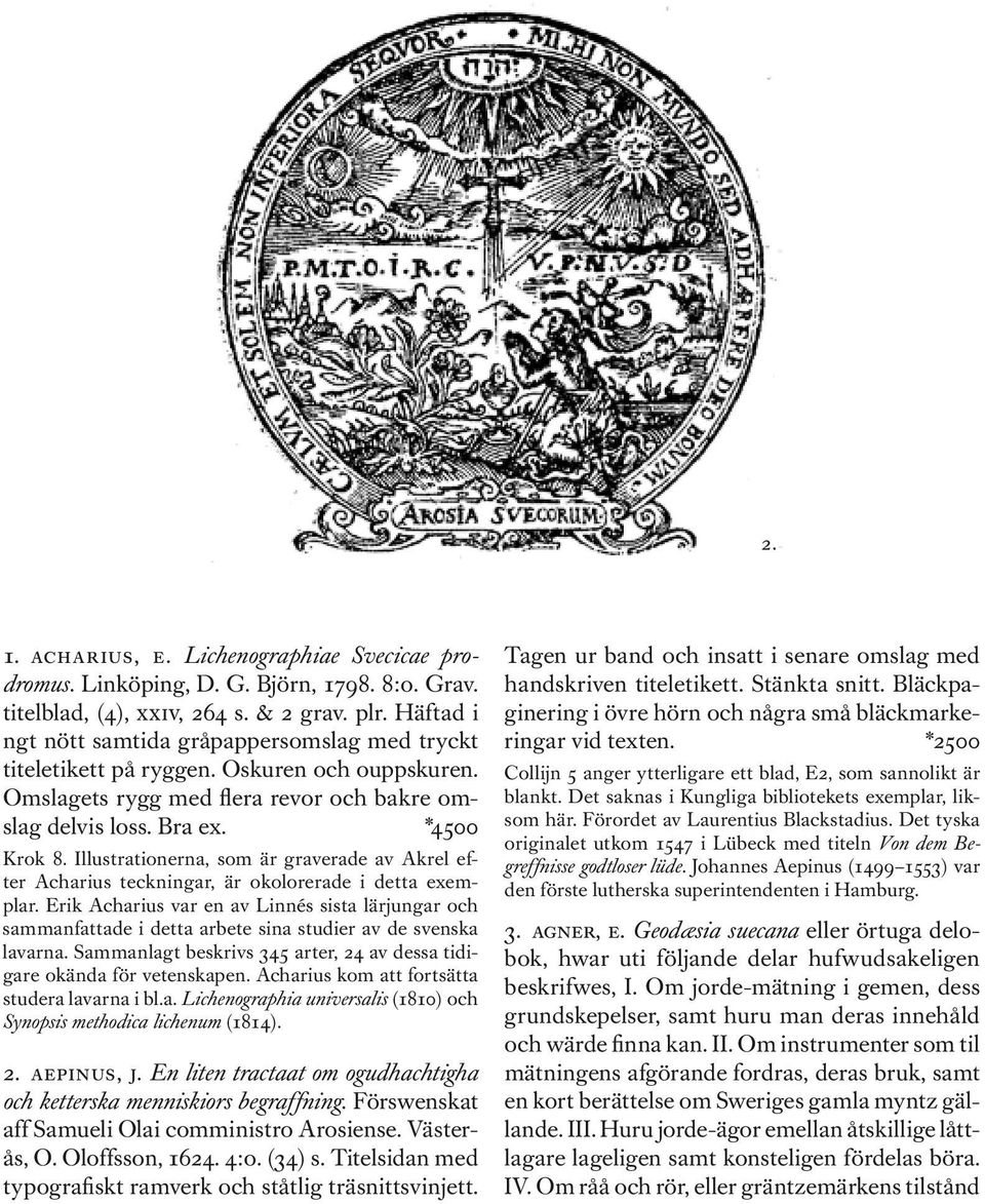 Illustrationerna, som är graverade av Akrel efter Acharius teckningar, är okolorerade i detta exemplar.