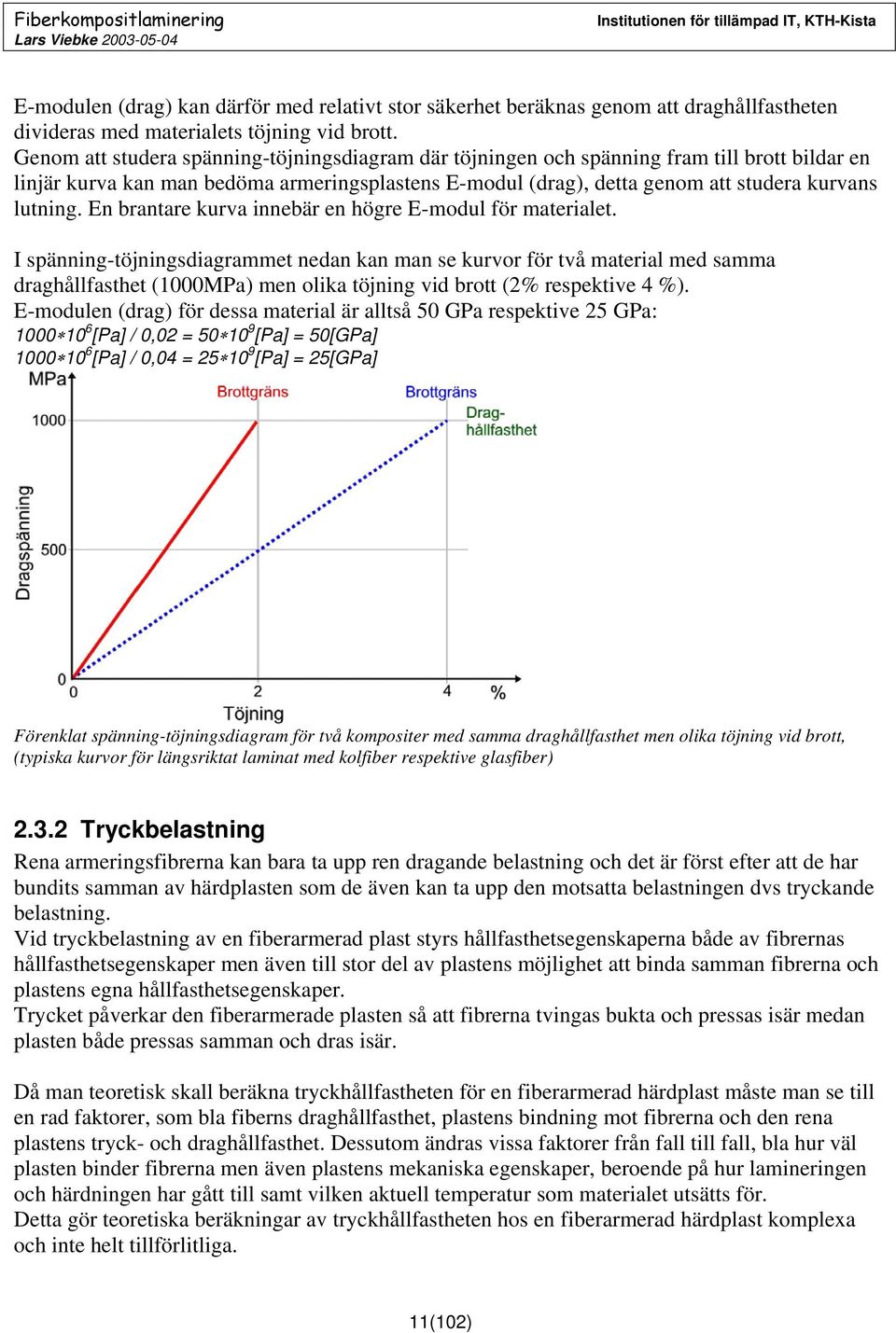 En brantare kurva innebär en högre E-modul för materialet.