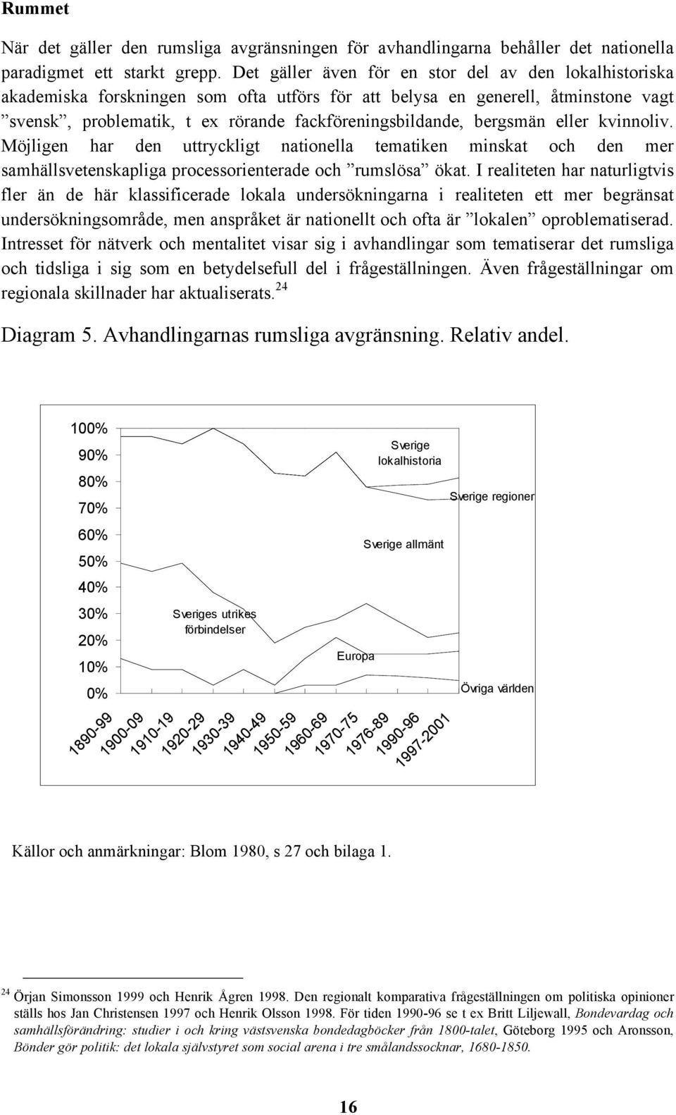 bergsmän eller kvinnoliv. Möjligen har den uttryckligt nationella tematiken minskat och den mer samhällsvetenskapliga processorienterade och rumslösa ökat.