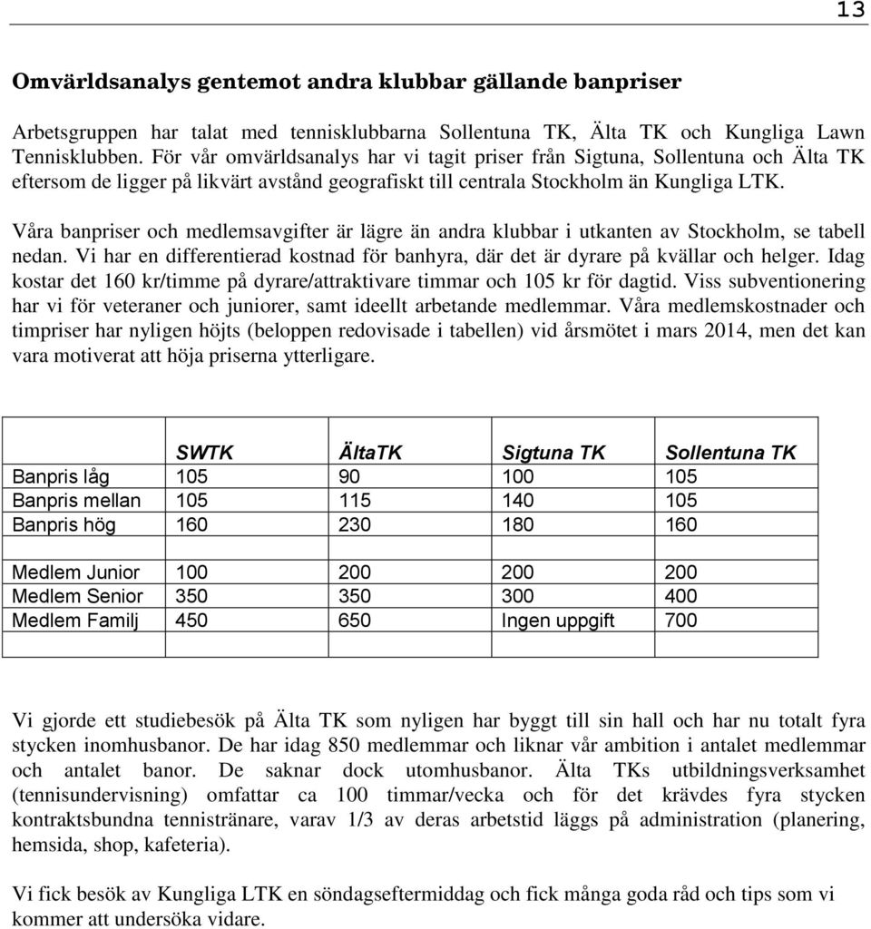 Våra banpriser och medlemsavgifter är lägre än andra klubbar i utkanten av Stockholm, se tabell nedan. Vi har en differentierad kostnad för banhyra, där det är dyrare på kvällar och helger.