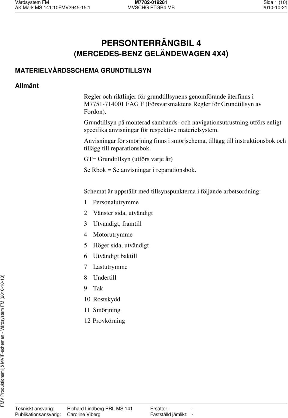 Anvisningar för smörjning finns i smörjschema, tillägg till instruktionsbok och tillägg till reparationsbok. = Grundtillsyn (utförs varje år) = anvisningar i reparationsbok.