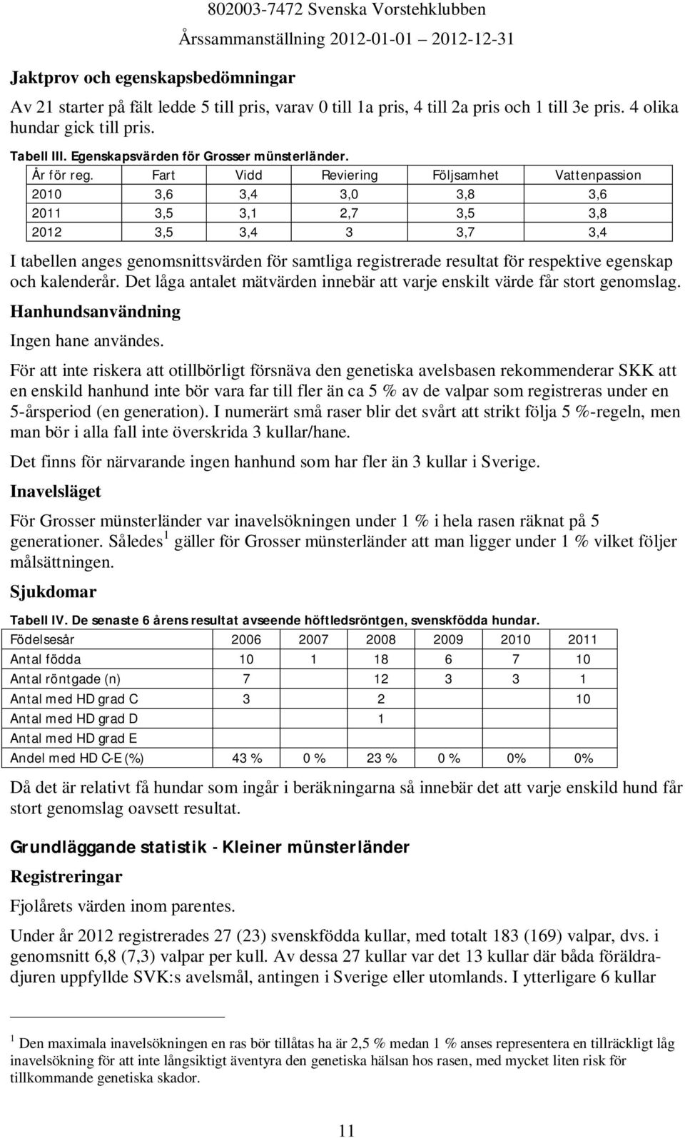 Fart Vidd Reviering Följsamhet Vattenpassion 2010 3,6 3,4 3,0 3,8 3,6 2011 3,5 3,1 2,7 3,5 3,8 2012 3,5 3,4 3 3,7 3,4 I tabellen anges genomsnittsvärden för samtliga registrerade resultat för