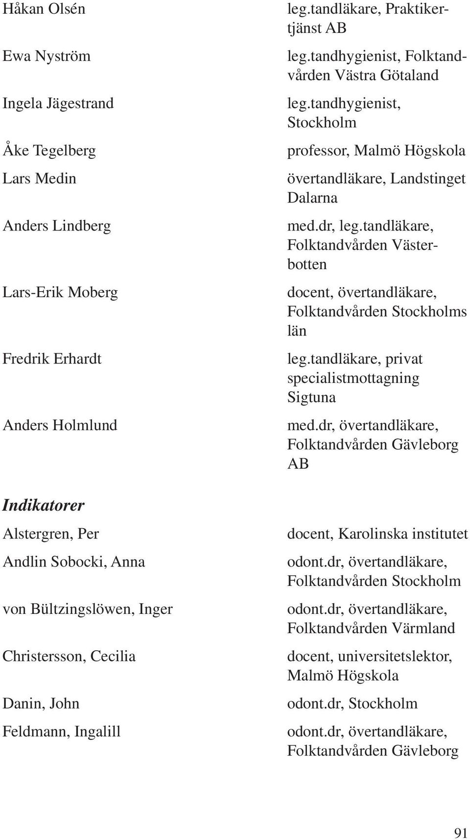 tandhygienist, Stockholm övertandläkare, Landstinget Dalarna med.dr, leg.tandläkare, Folktandvården Västerbotten Folktandvården Stockholms län leg.