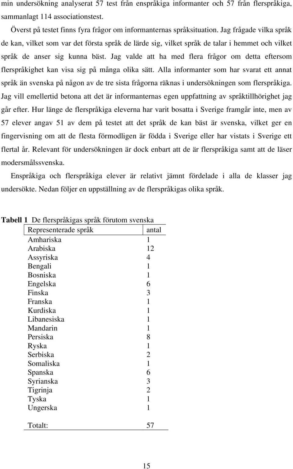 Jag valde att ha med flera frågor om detta eftersom flerspråkighet kan visa sig på många olika sätt.