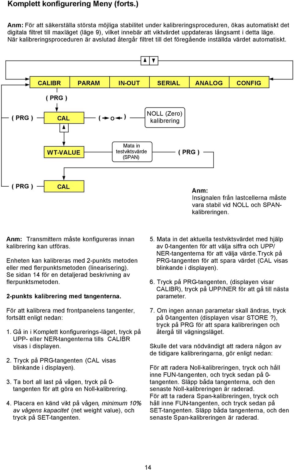 detta läge. När kalibreringsproceduren är avslutad återgår filtret till det föregående inställda värdet automatiskt.