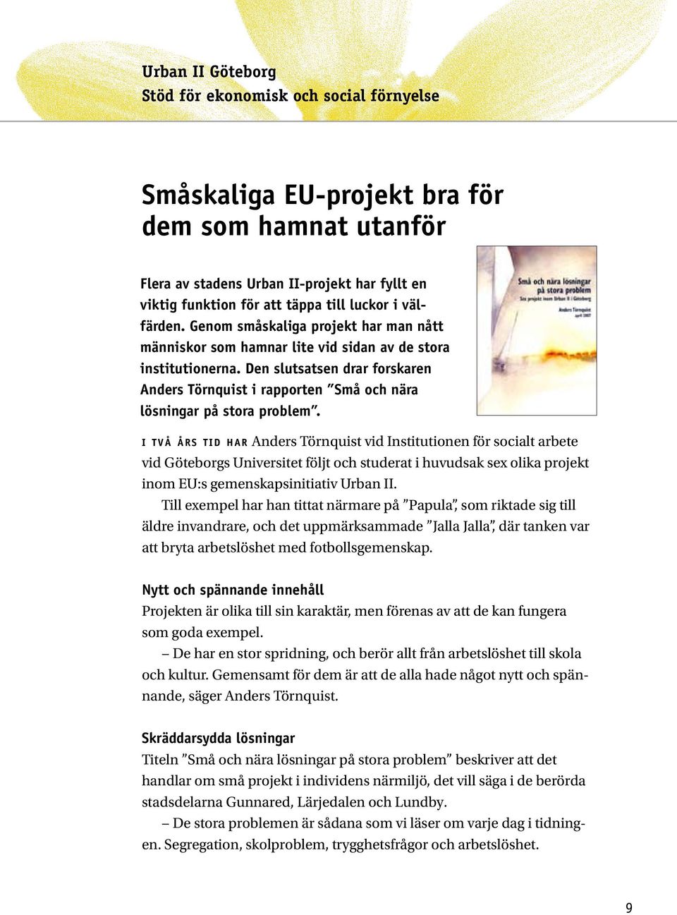 Den slutsatsen drar forskaren Anders Törnquist i rapporten Små och nära lösningar på stora problem.