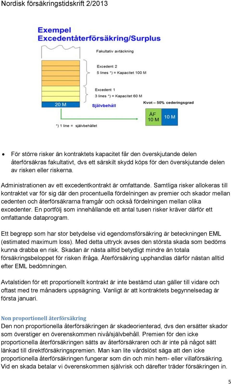 Samtliga risker allokeras till kontraktet var för sig där den procentuella fördelningen av premier och skador mellan cedenten och återförsäkrarna framgår och också fördelningen mellan olika