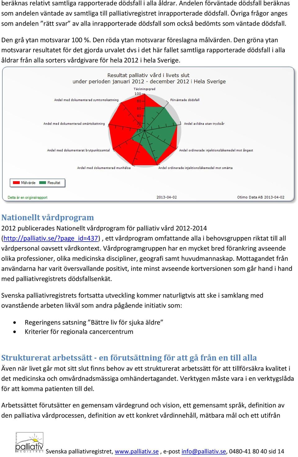 Den gröna ytan motsvarar resultatet för det gjorda urvalet dvs i det här fallet samtliga rapporterade dödsfall i alla åldrar från alla sorters vårdgivare för hela 2012 i hela Sverige.