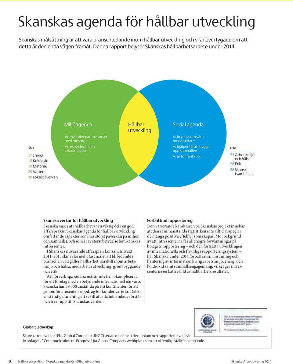 Miljöagenda Hållbar utveckling Social agenda Sida 17 Energi 18 Koldioxid 19 Material 20 Vatten 20 Lokal påverkan Vi använder naturresurser med omsorg Vi respekterar den lokala miljön Vi bryr oss om
