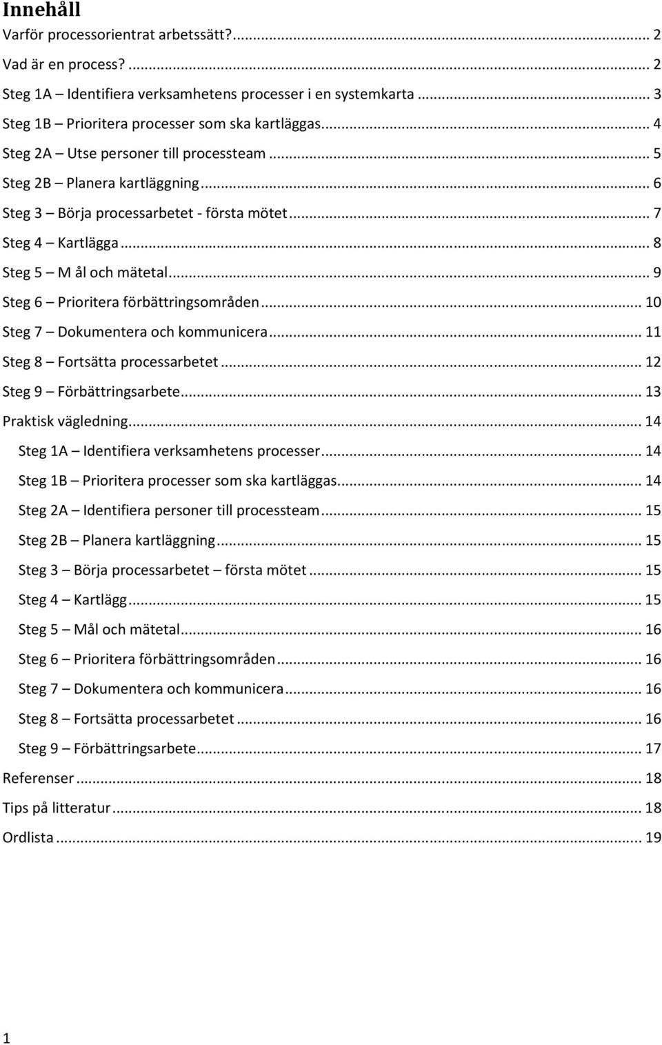 .. 9 Steg 6 Prioritera förbättringsområden... 10 Steg 7 Dokumentera och kommunicera... 11 Steg 8 Fortsätta processarbetet... 12 Steg 9 Förbättringsarbete... 13 Praktisk vägledning.