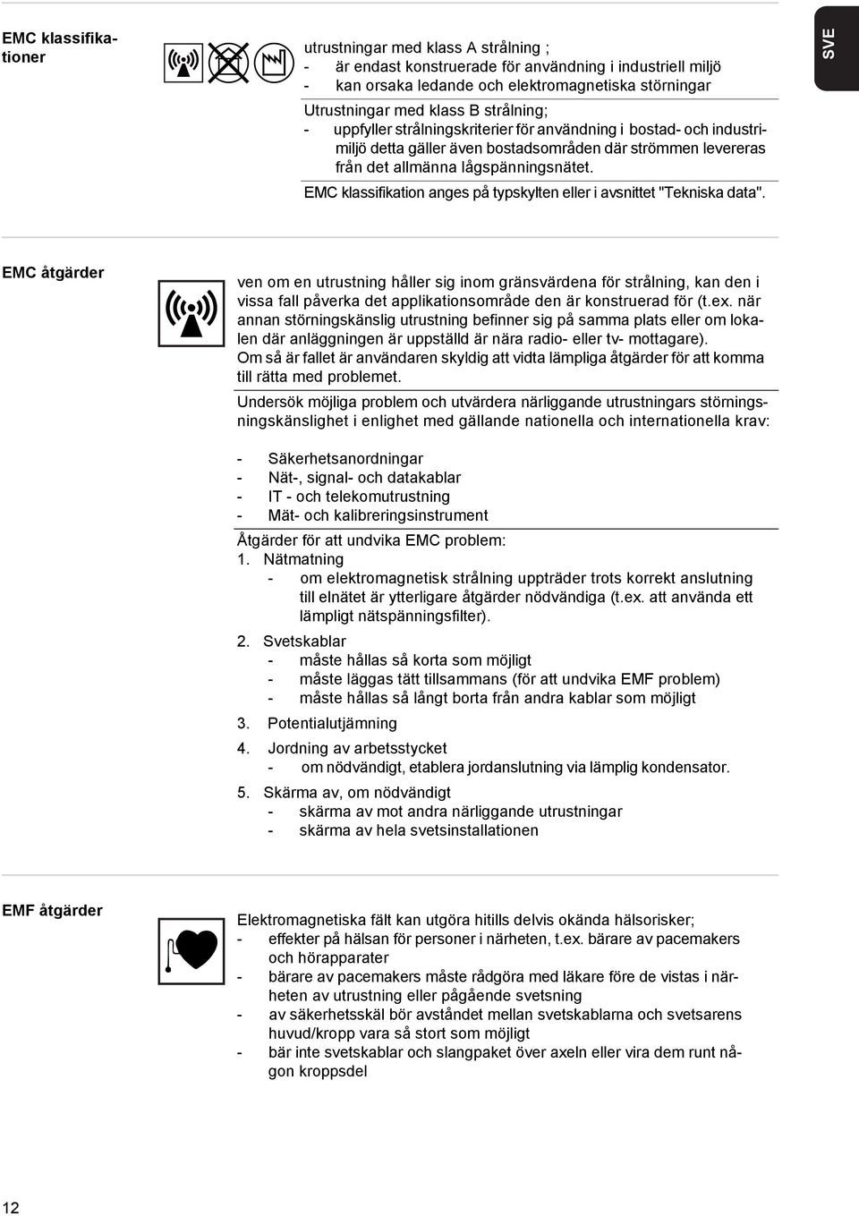 EMC klassifikation anges på typskylten eller i avsnittet "Tekniska data".