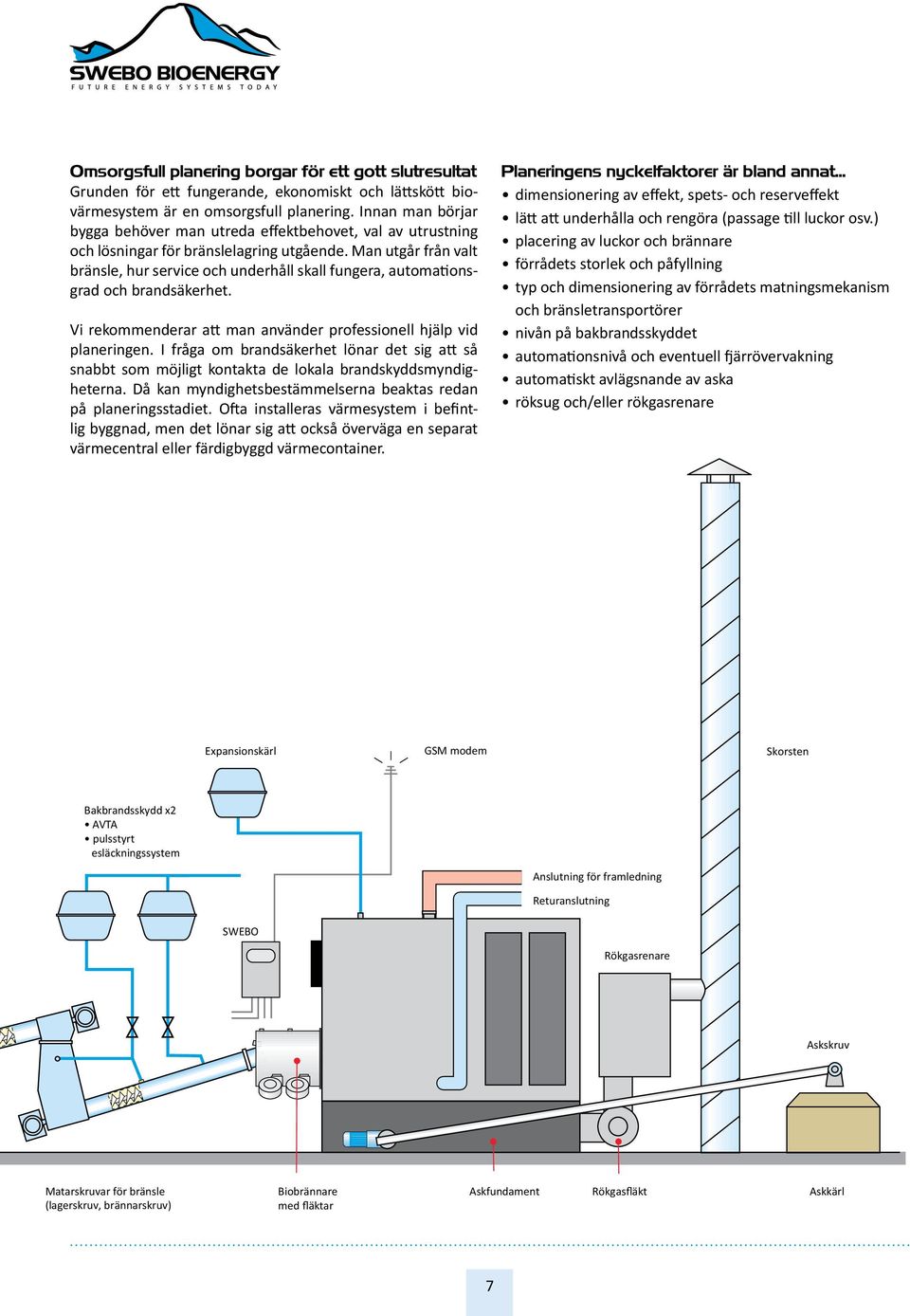 Man utgår från valt bränsle, hur service och underhåll skall fungera, automationsgrad och brandsäkerhet. Vi rekommenderar att man använder professionell hjälp vid planeringen.