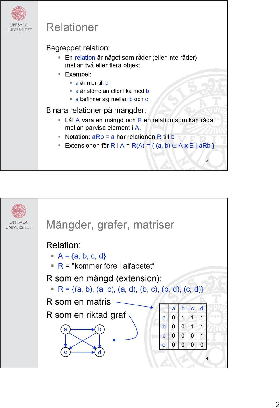 som kan råda mellan parvisa element i A.