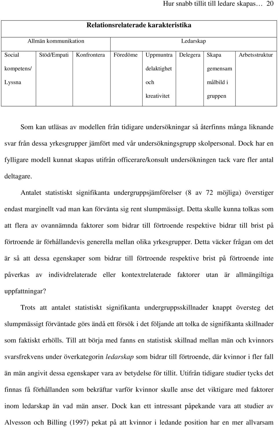 undersökningsgrupp skolpersonal. Dock har en fylligare modell kunnat skapas utifrån officerare/konsult undersökningen tack vare fler antal deltagare.