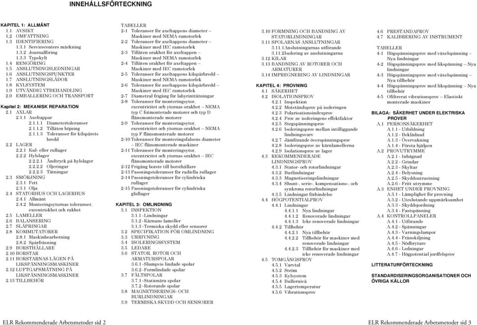 1.1.1 Diametertoleranser 2.1.1.2 Tillåten böjning 2.1.1.3 Toleranser för kilspårets bredd 2.2 LAGER 2.2.1 Kul- eller rullager 2.2.2 Hylslager 2.2.2.1 Ändtryck på hylslager 2.2.2.2 Oljeringar 2.2.2.3 Tätningar 2.