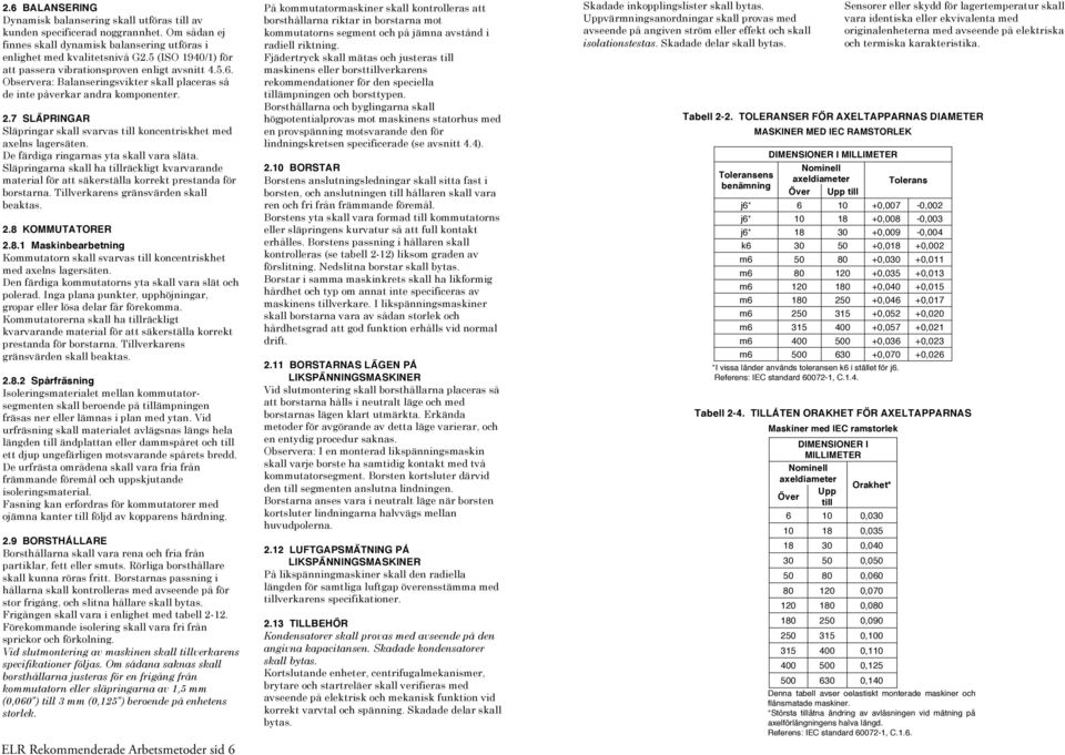 5 (ISO 1940/1) för att passera vibrationsproven enligt avsnitt 4.5.6. Observera: Balanseringsvikter skall placeras så de inte påverkar andra komponenter. 2.