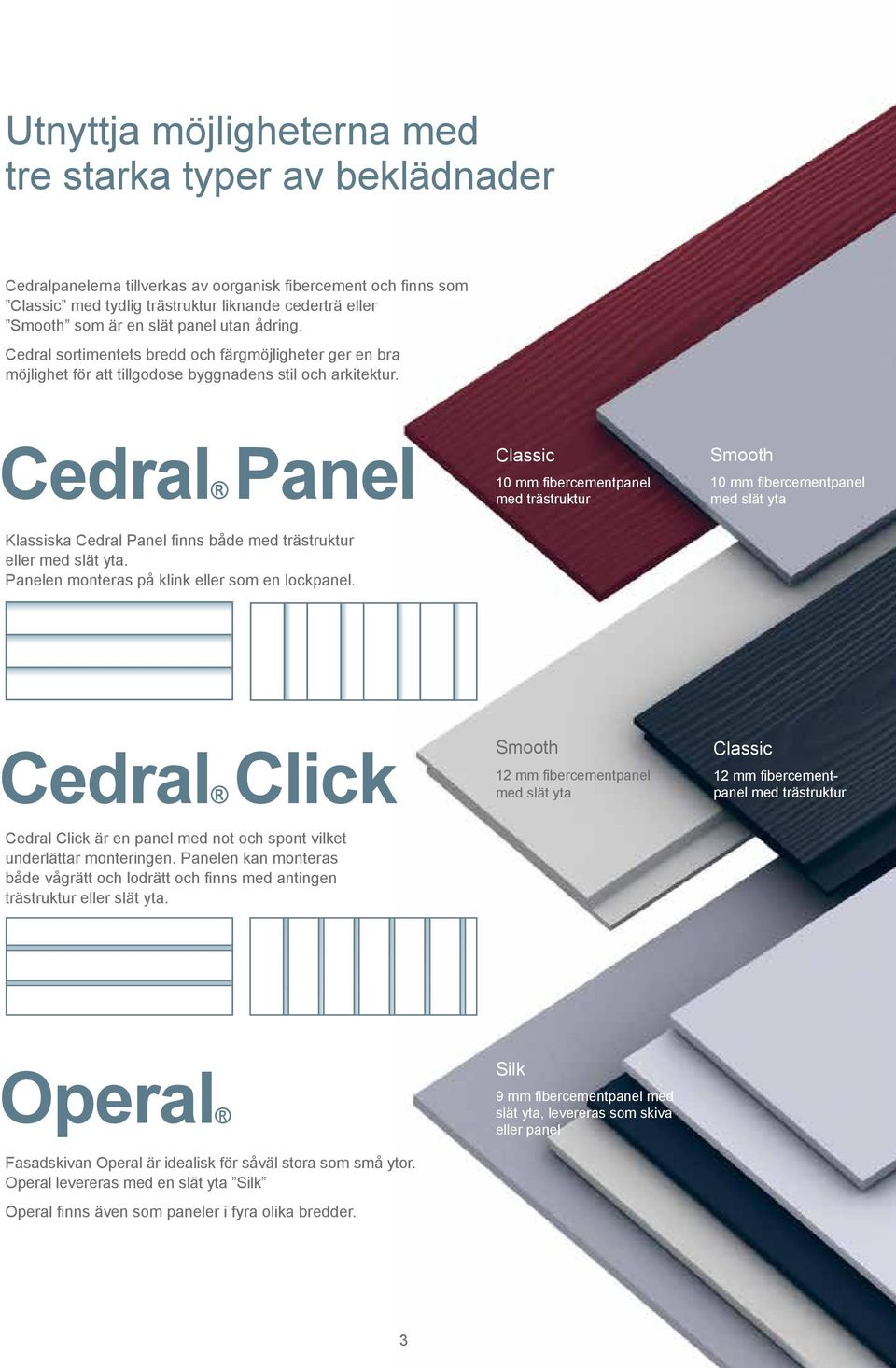 Cedral Panel Classic 10 mm fibercementpanel med trästruktur Smooth 10 mm fibercementpanel med slät yta Klassiska Cedral Panel finns både med trästruktur eller med slät yta.