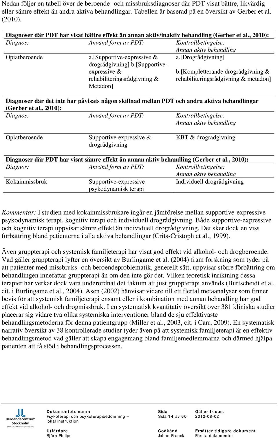 [supportive-expressive & drogrådgivning] b.[supportiveexpressive & rehabiliteringsrådgivning & Metadon] a.[drogrådgivning] b.