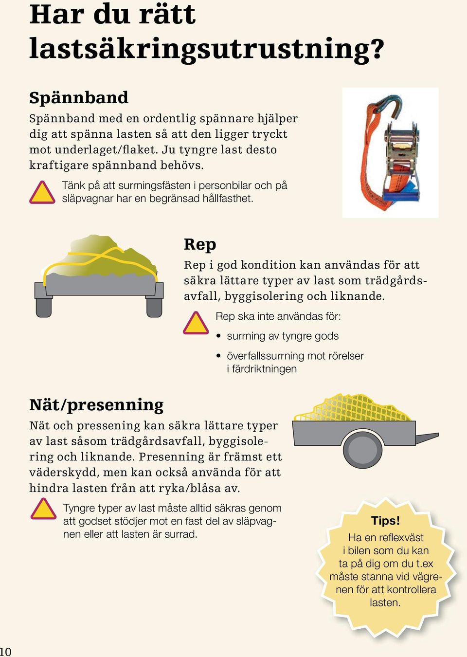 Rep Rep i god kondition kan användas för att säkra lättare typer av last som trädgårdsavfall, byggisolering och liknande.