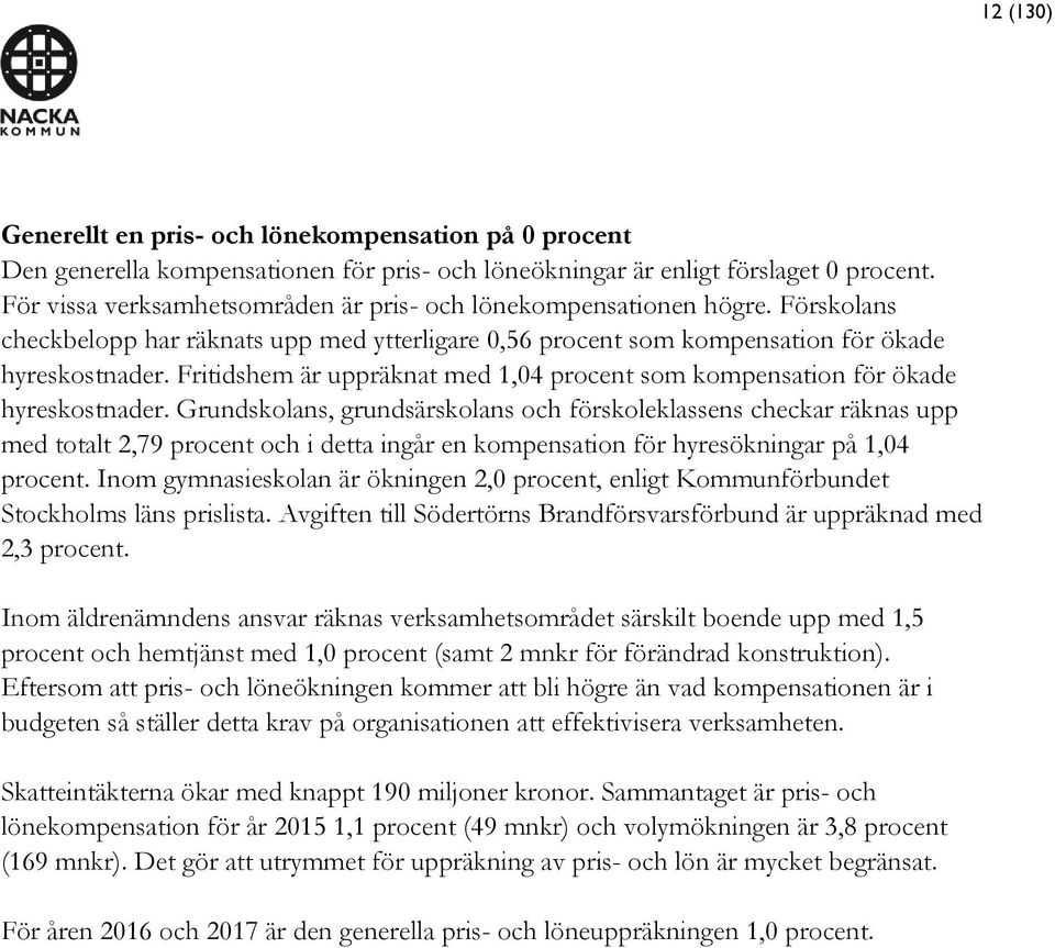 Fritidshem är uppräknat med 1,04 procent som kompensation för ökade hyreskostnader.