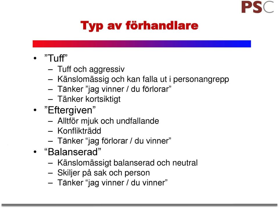 Alltför mjuk och undfallande Konflikträdd Tänker jag förlorar / du vinner