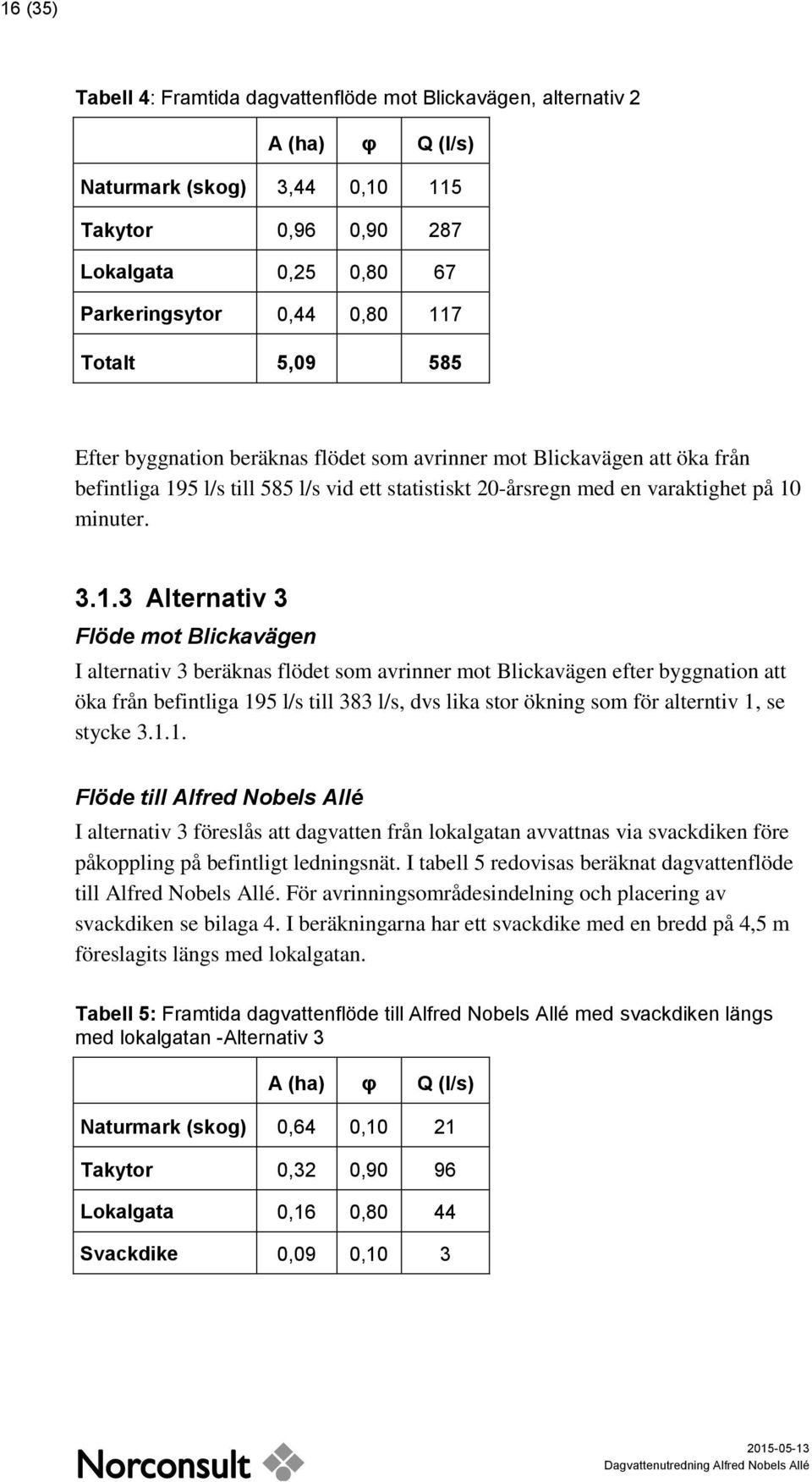 5 l/s till 585 l/s vid ett statistiskt 20-årsregn med en varaktighet på 10