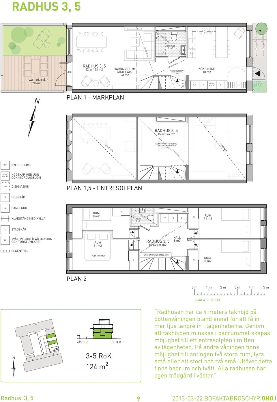 TVÄTTPELARE (TVÄTTMAKI OC TORKTUMLARE) ÖJD 2100 mm RADU 3, 5 57 av 124 m2 ALL 8 m2 ETRAL TYTA MET LÅ ARDEROB (1100 mm) PLA 2 0 m 1 m 2 m 3 m 4 m 5 m KALA 1:100 (A4) VÄTER 3-5 RoK 124 m 2 ÖTER