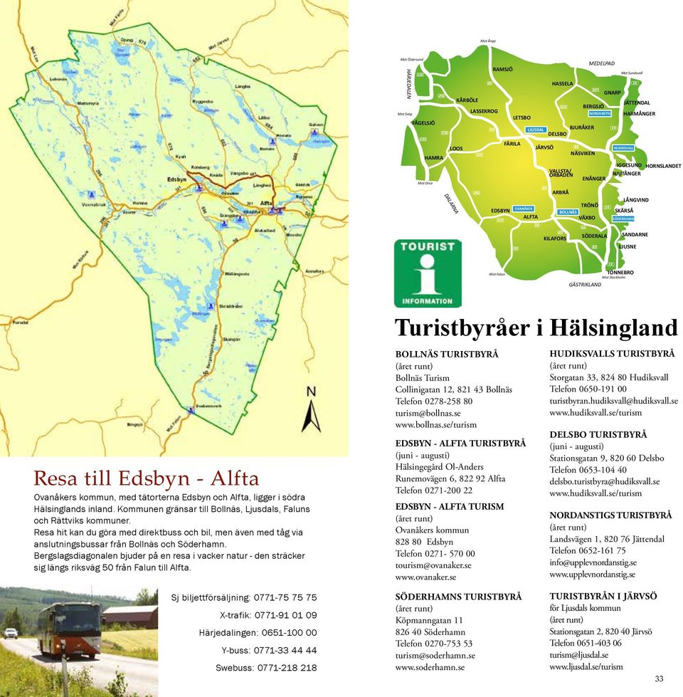 50 83 Mot Sundsvall IGGESUND NJUTÅNGER LÅNGVIND SKÄRSÅ SÖDERHAMN SANDARNE LJUSNE HORNSLANDET Mot Falun E4 TÖNNEBRO Mot Stockholm GÄSTRIKLAND Resa till Edsbyn - Alfta Ovanåkers kommun, med tätorterna