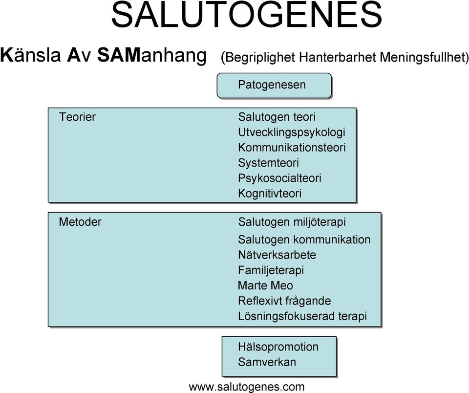 Psykosocialteori Kognitivteori Salutogen miljöterapi Salutogen kommunikation