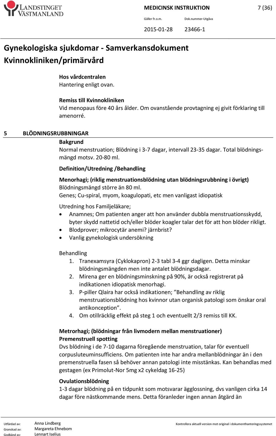 Definition/Utredning /Behandling Menorhagi; (riklig menstruationsblödning utan blödningsrubbning i övrigt) Blödningsmängd större än 80 ml.