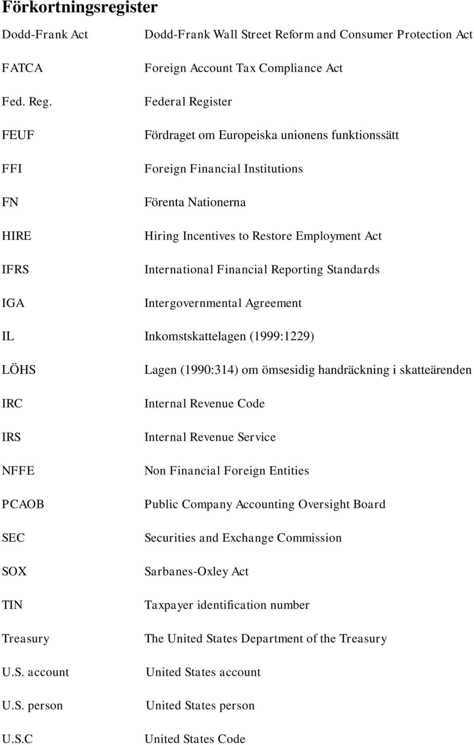 Financial Institutions Förenta Nationerna Hiring Incentives to Restore Employment Act International Financial Reporting Standards Intergovernmental Agreement IL Inkomstskattelagen (1999:1229) LÖHS