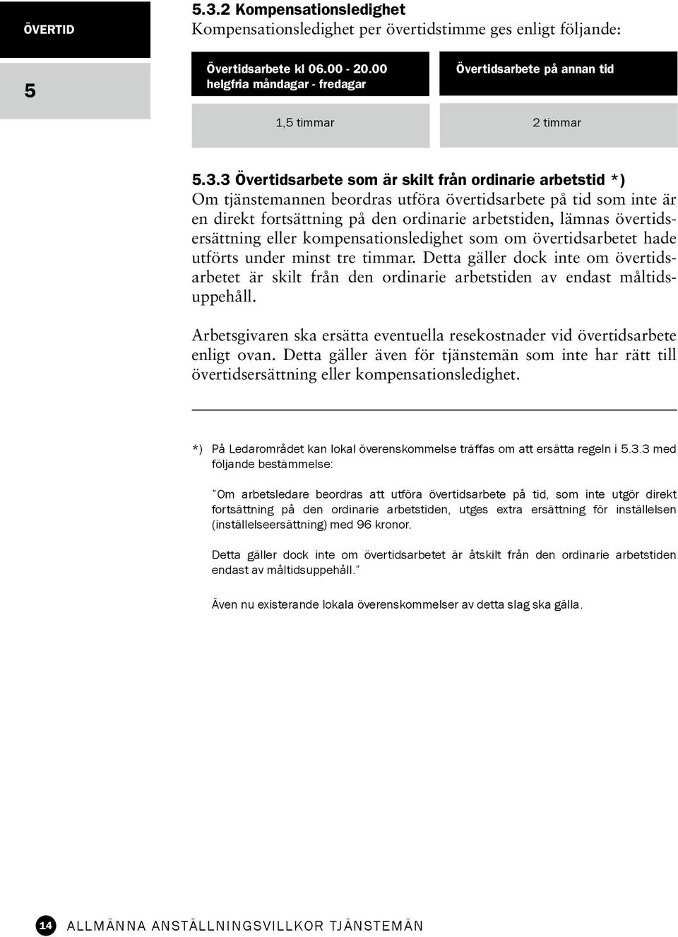 3 Övertidsarbete som är skilt från ordinarie arbetstid *) Om tjänstemannen beordras utföra övertidsarbete på tid som inte är en direkt fortsättning på den ordinarie arbetstiden, lämnas