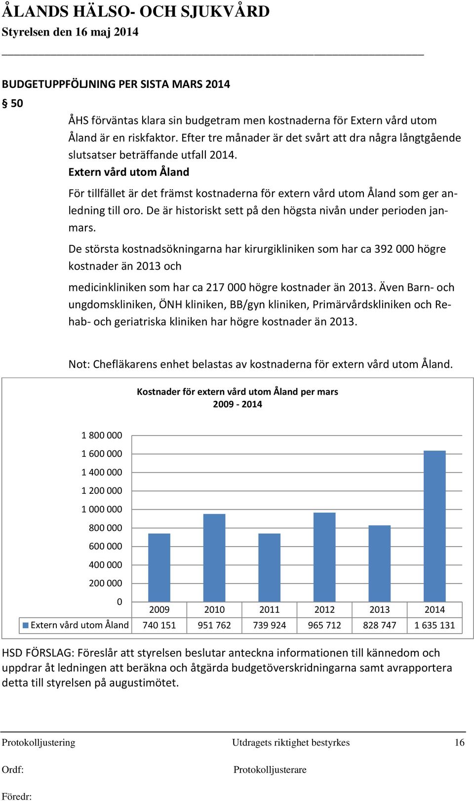 Extern vård utom Åland För tillfället är det främst kostnaderna för extern vård utom Åland som ger anledning till oro. De är historiskt sett på den högsta nivån under perioden janmars.