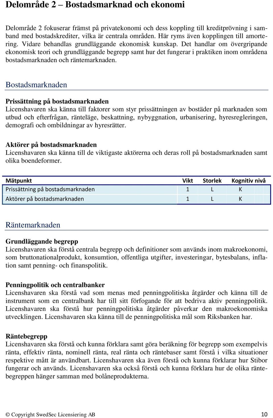 Det handlar om övergripande ekonomisk teori och grundläggande begrepp samt hur det fungerar i praktiken inom områdena bostadsmarknaden och räntemarknaden.