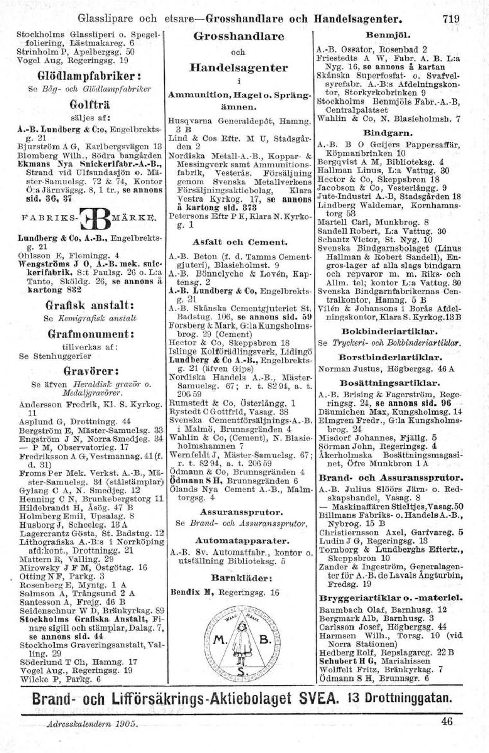 -A.-B., Strand vid Ultsundasjön o. Mäster-Samuelsg. Ö:a Järnvägsg. sid. 36, 37 FABRIKS-ffiMÄRKE. 72 & 74, Kontor 8, 1 tr., se annons Lundberg & Co, A.-B., Engelbrektsg. 21 Ohlsson E, Flemingg.