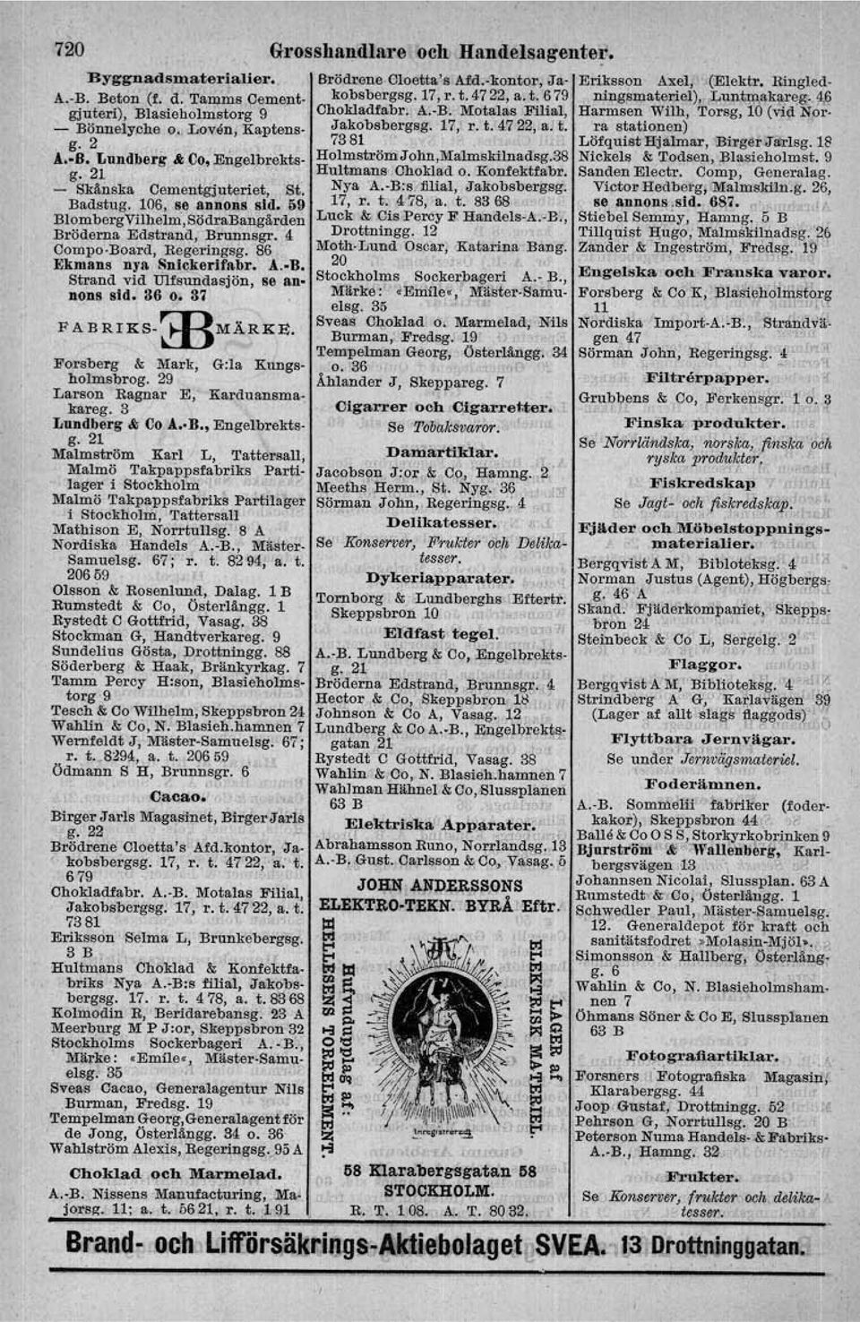 37 FABRIKS ffimärke. Forsberg & Mark, G:la Kungsholmsbrog, 29 Larson Ragnar E, Karduansma-. kareg. 3 Lundberg &; Co A. B., Engelbrektsg.