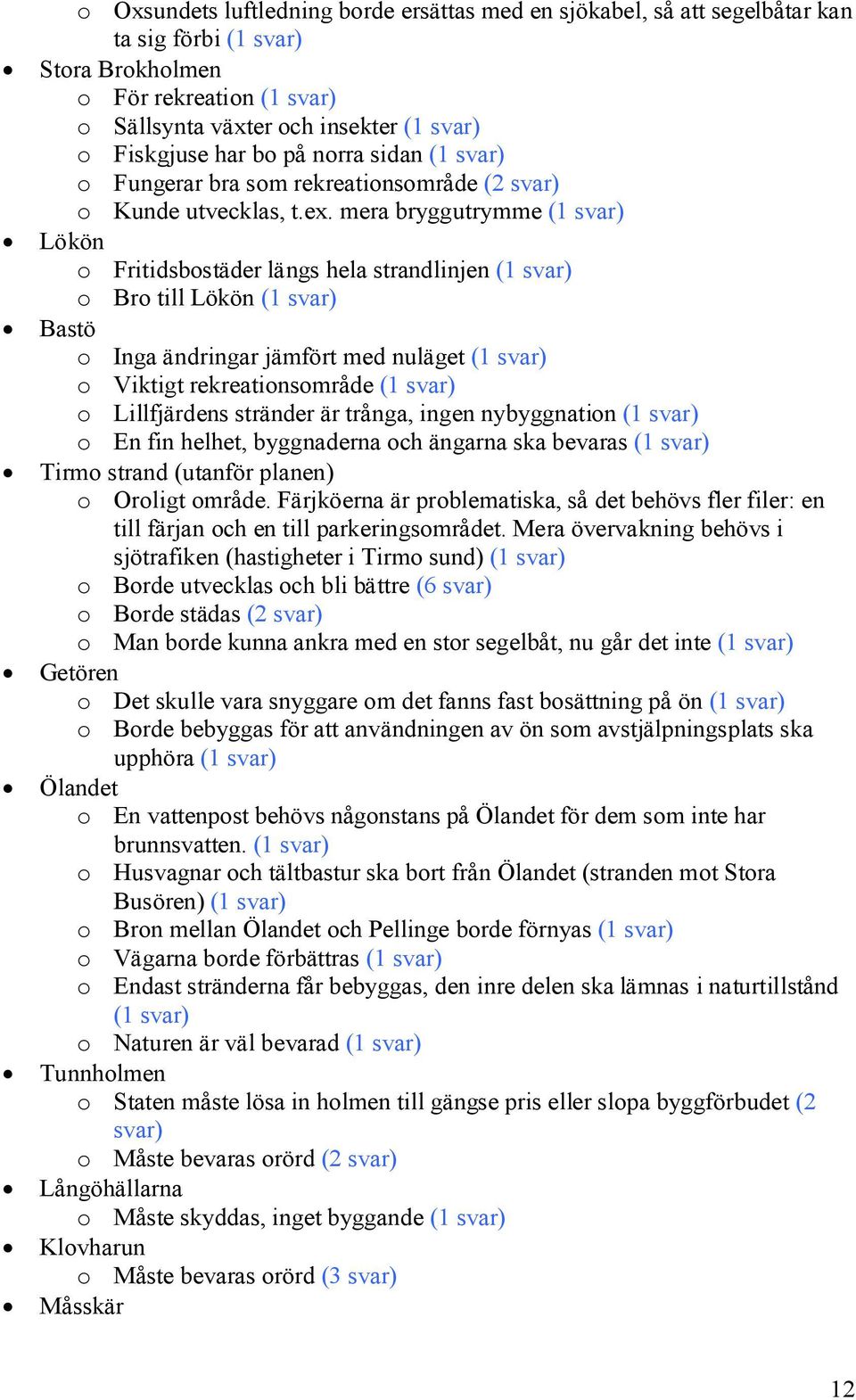 mera bryggutrymme (1 Lökön o Fritidsbostäder längs hela strandlinjen (1 o Bro till Lökön (1 Bastö o Inga ändringar jämfört med nuläget (1 o Viktigt rekreationsområde (1 o Lillfjärdens stränder är