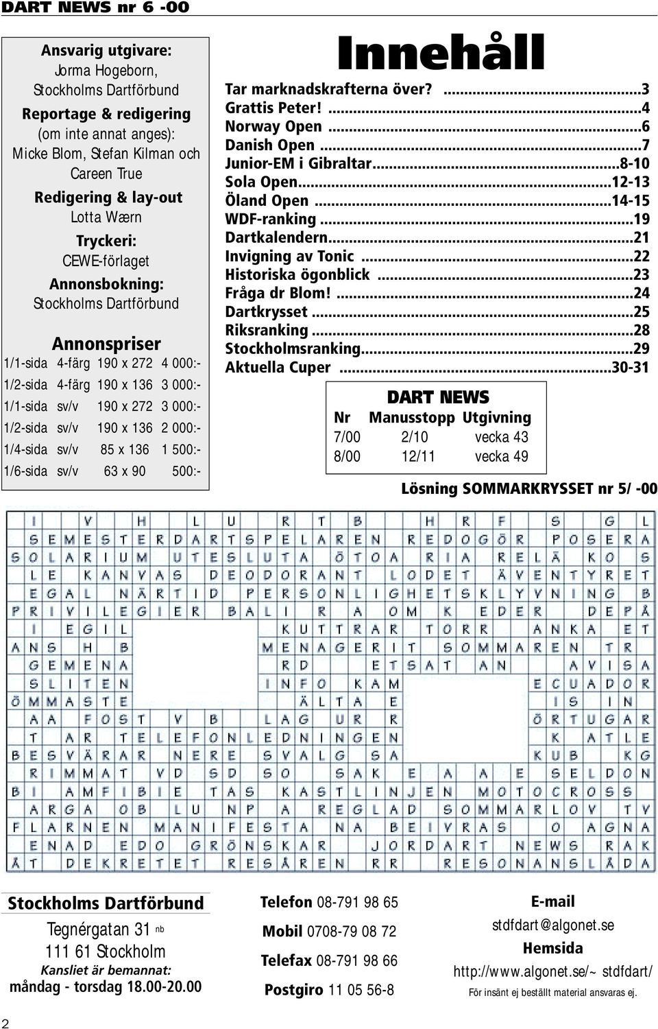 1/4-sida sv/v 85 x 136 1 500:- 1/6-sida sv/v 63 x 90 500:- Innehåll Tar marknadskrafterna över?...3 Grattis Peter!...4 Norway Open...6 Danish Open...7 Junior-EM i Gibraltar...8-10 Sola Open.