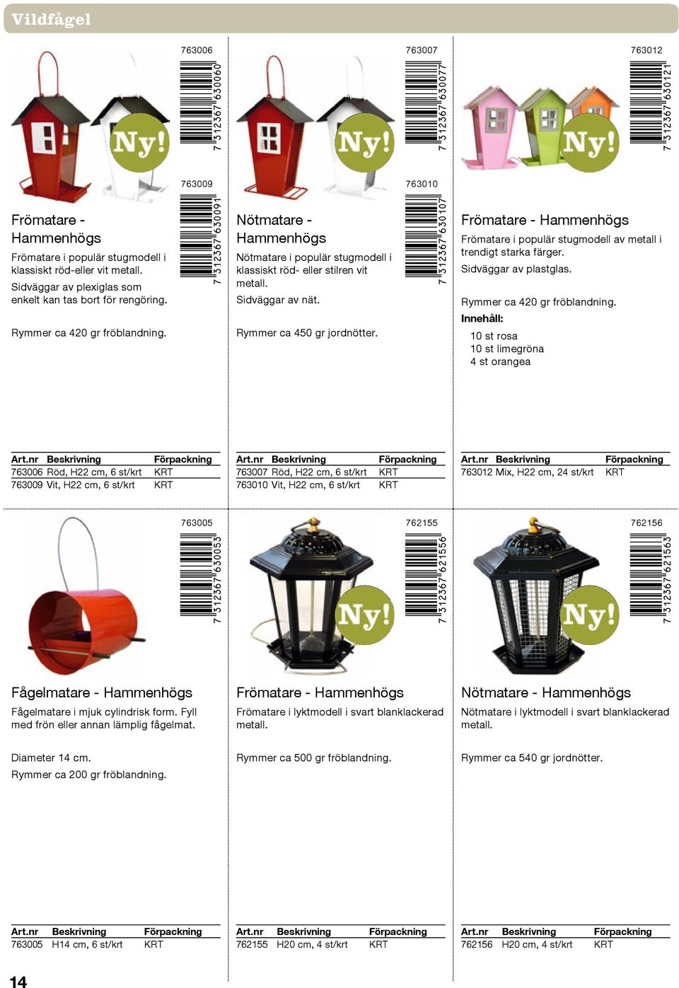 Sidväggar av nät. Rymmer ca 450 gr jordnötter. 763010 7DLCNGR*gdabah+ Frömatare Frömatare i populär stugmodell av metall i trendigt starka färger. Sidväggar av plastglas.