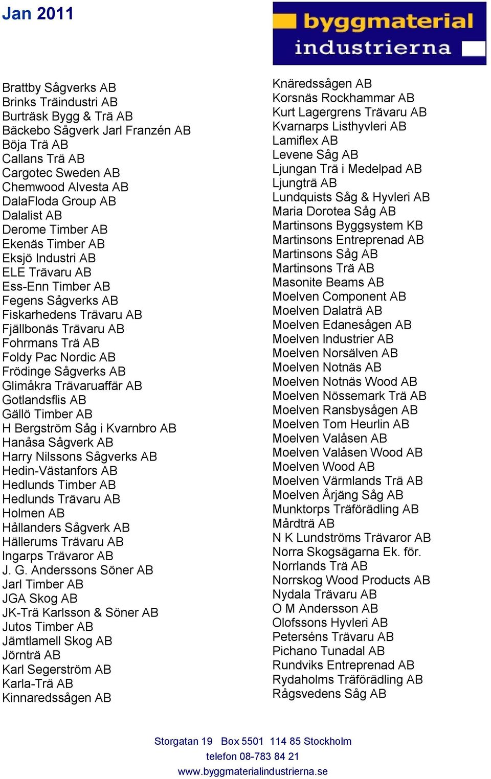 Sågverks AB Glimåkra Trävaruaffär AB Gotlandsflis AB Gällö Timber AB H Bergström Såg i Kvarnbro AB Hanåsa Sågverk AB Harry Nilssons Sågverks AB Hedin-Västanfors AB Hedlunds Timber AB Hedlunds Trävaru