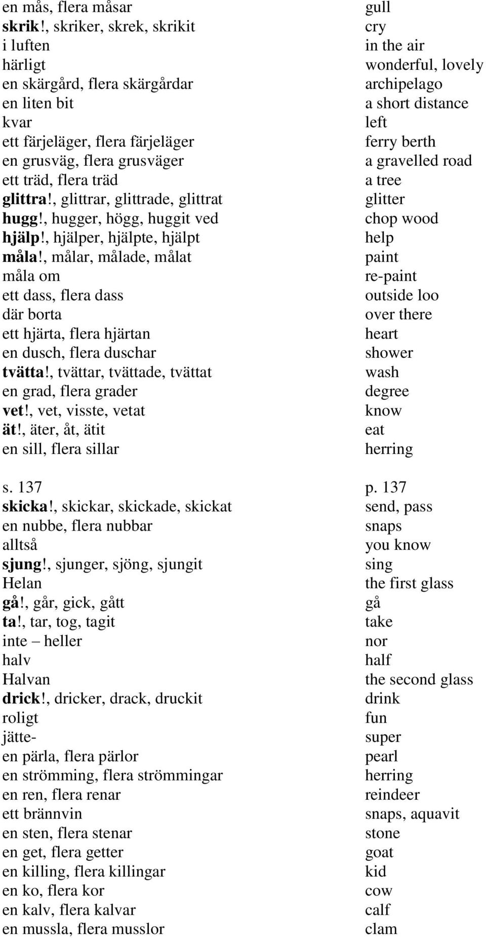 , glittrar, glittrade, glittrat hugg!, hugger, högg, huggit ved hjälp!, hjälper, hjälpte, hjälpt måla!