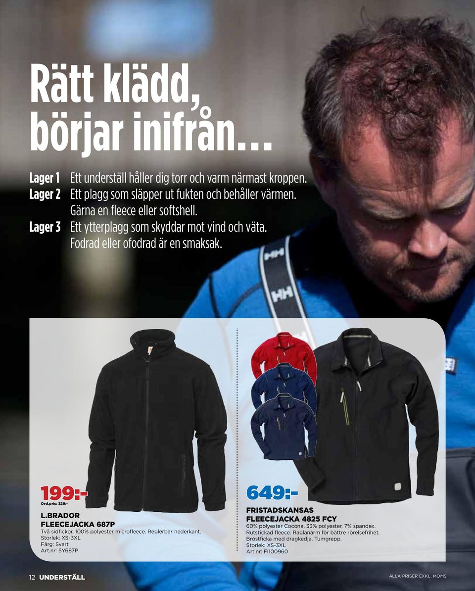 brador fleecejacka 687P Två sidfickor, 100% polyester microfleece. Reglerbar nederkant. Storlek: XS-3XL Färg: Svart Art.nr: SY687P 199:- Ord.