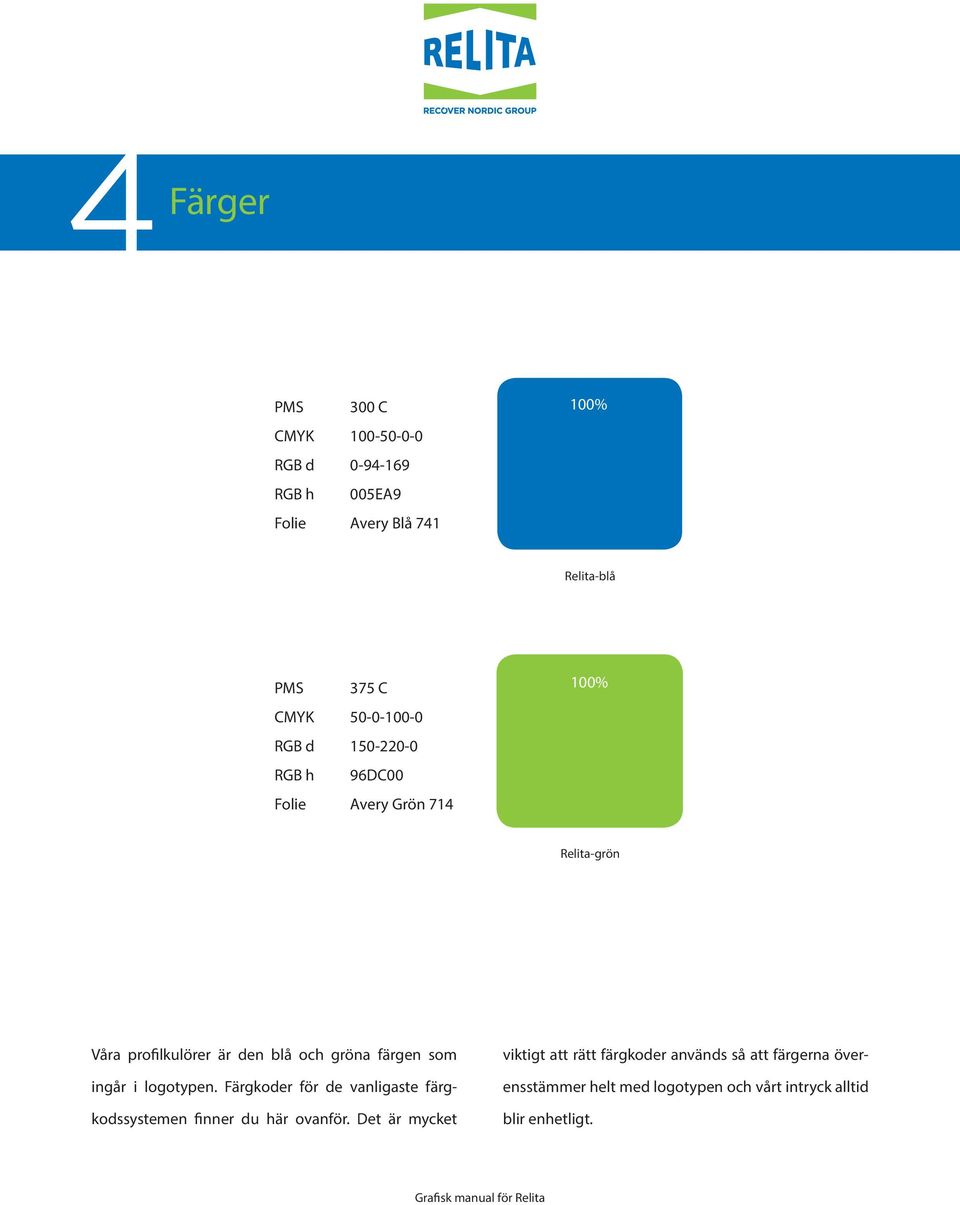 gröna färgen som ingår i logotypen. Färgkoder för de vanligaste färgkodssystemen finner du här ovanför.