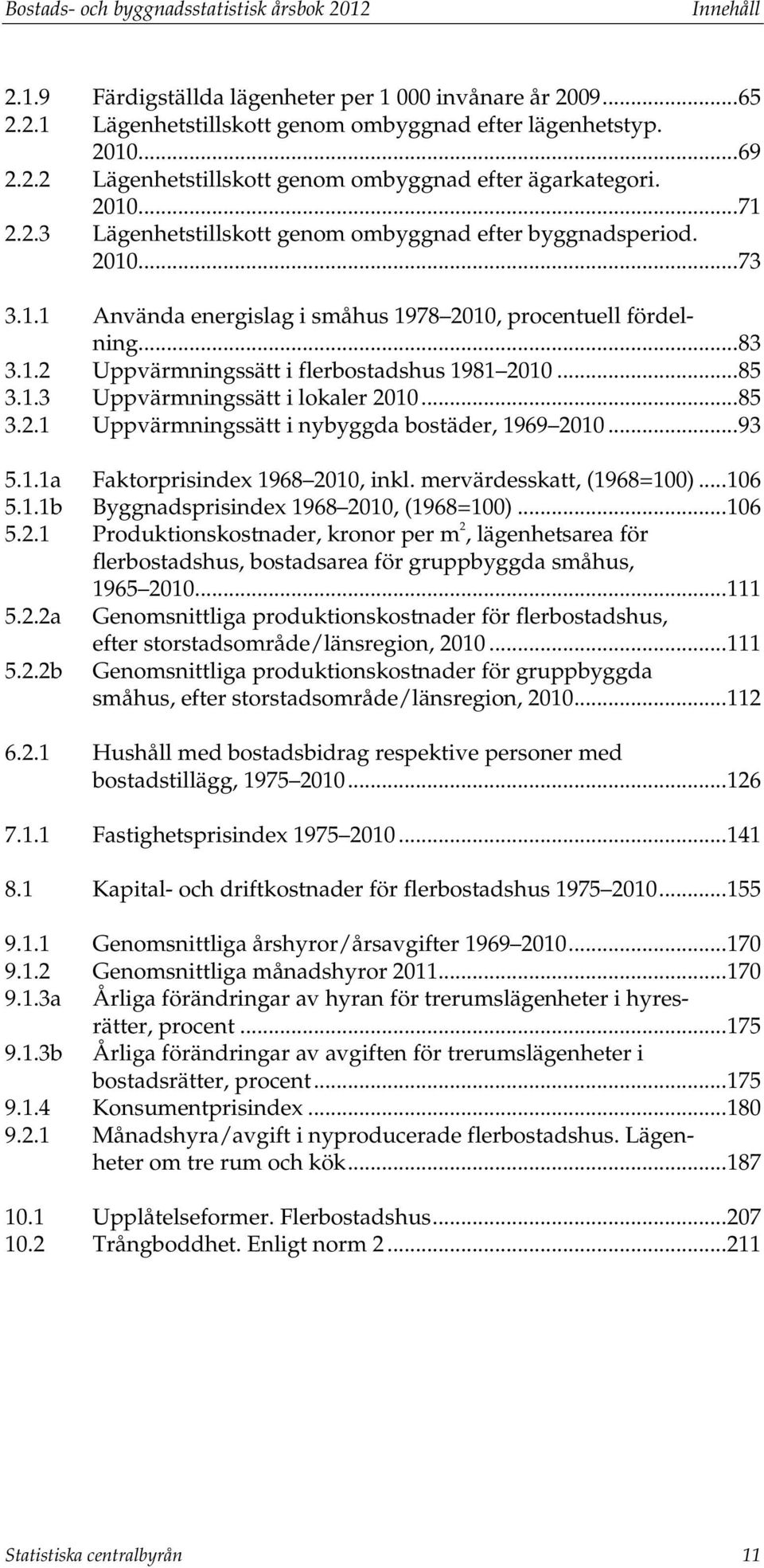 .. 85 3.1.3 Uppvärmningssätt i lokaler 2010... 85 3.2.1 Uppvärmningssätt i nybyggda bostäder, 1969 2010... 93 5.1.1a Faktorprisindex 1968 2010, inkl. mervärdesskatt, (1968=100)... 106 5.1.1b Byggnadsprisindex 1968 2010, (1968=100).